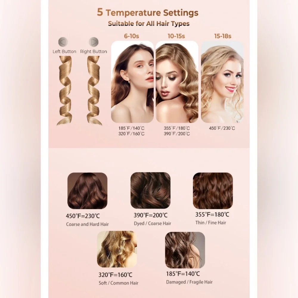 Self Curling Hair Curler, Automatic Curling Iron, 5 Heat Settings Curling Wand